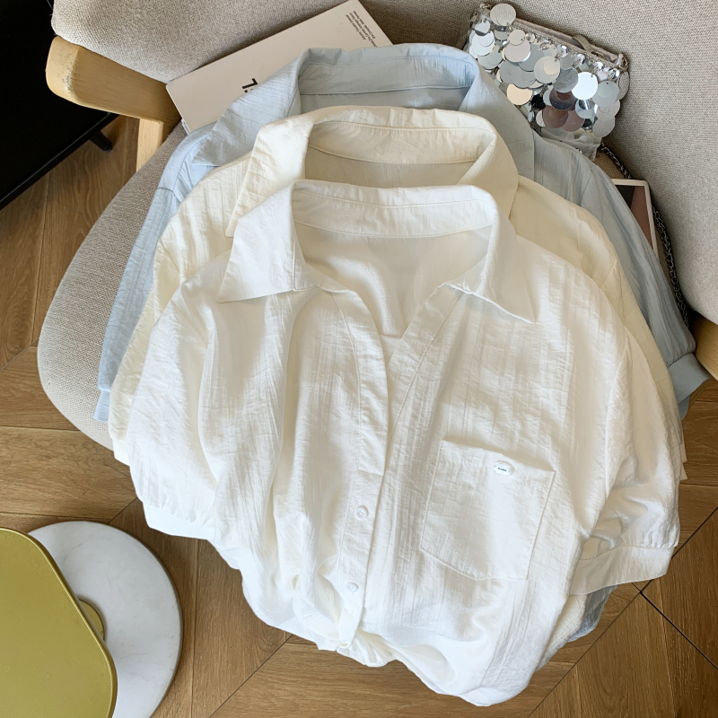 實拍 夏季新款寬松假兩件設計感休閑百搭短袖襯衫女上衣洋氣