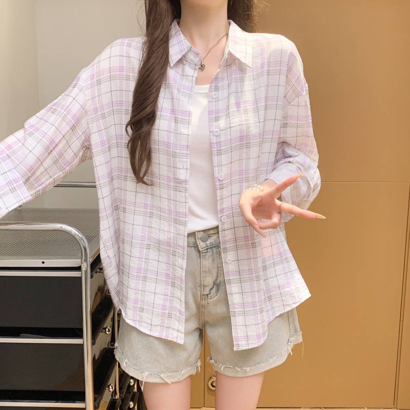 實拍韓系復古慵懶寬松襯衫女夏季百搭襯衣休閑防曬輕薄防曬衣