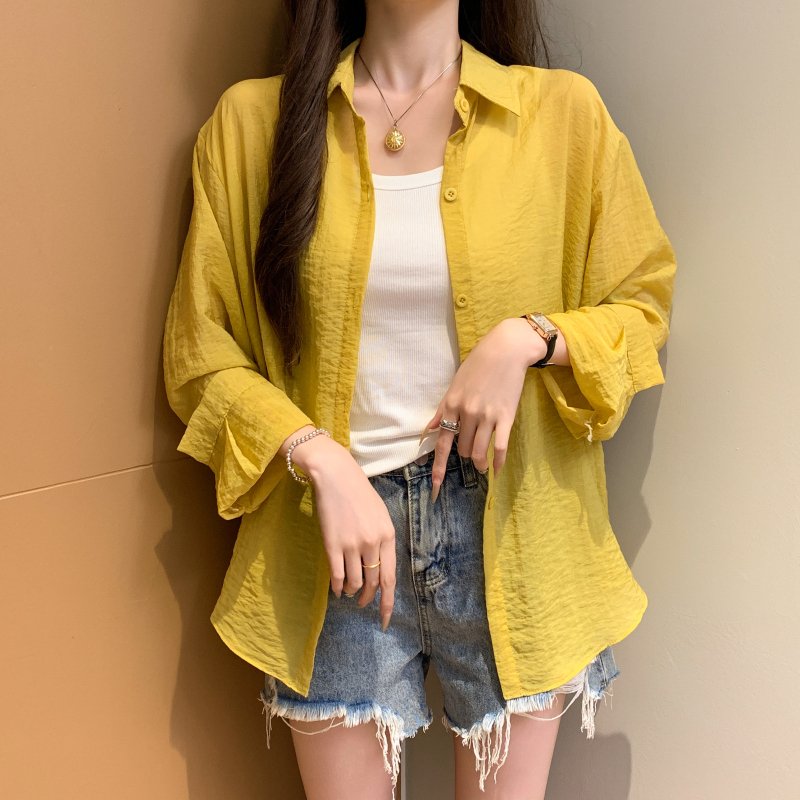 實拍 后背蝴蝶拼接洋氣長袖防曬襯衫外套女夏季薄款寬松襯衣