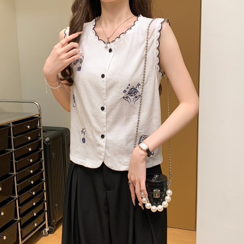 實拍時尚百搭圓領無袖背心女寬松顯瘦襯衫女洋氣上衣馬甲小衫