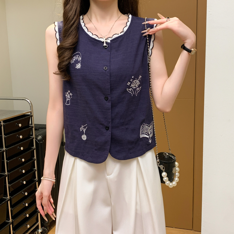 實拍時尚百搭圓領無袖背心女寬松顯瘦襯衫女洋氣上衣馬甲小衫