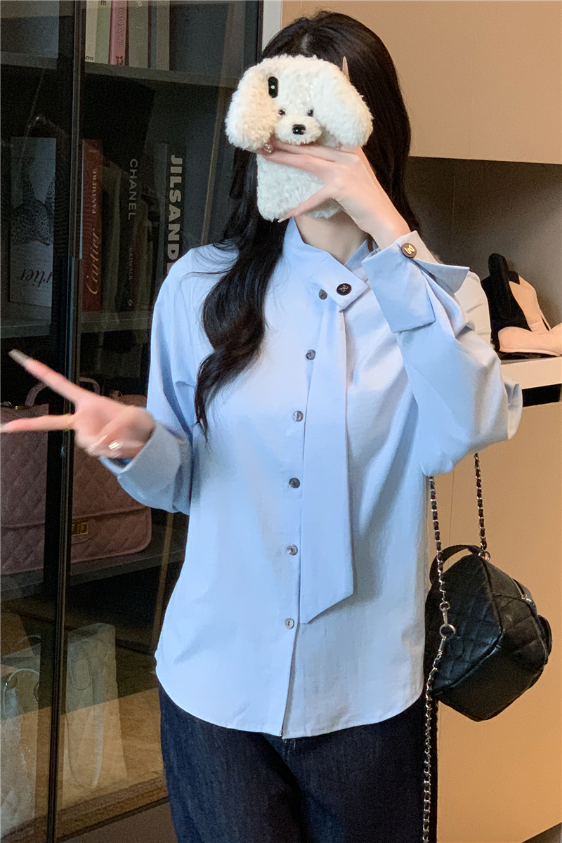 實拍 法式襯衫女別致上衣系帶氣質襯衣長袖設計感寬松雪紡衫