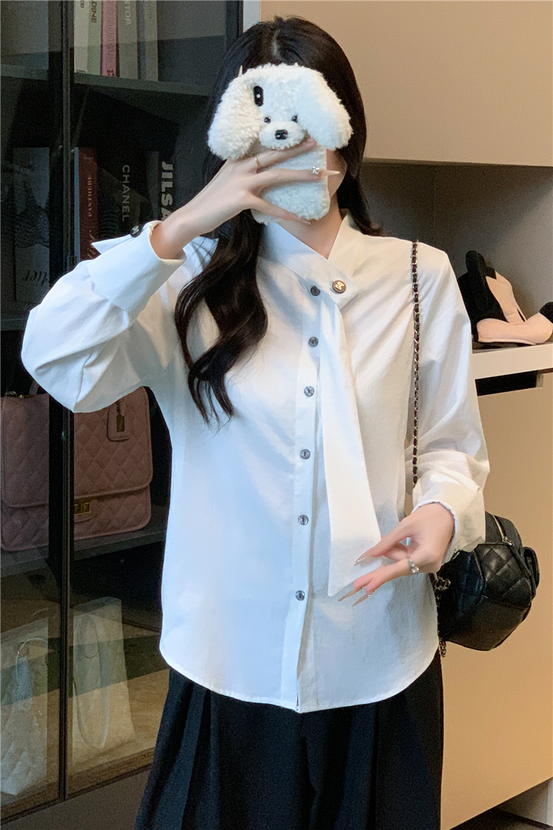 實拍 法式襯衫女別致上衣系帶氣質襯衣長袖設計感寬松雪紡衫