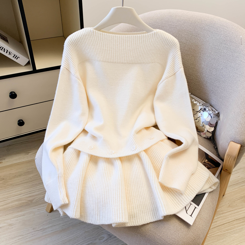 MY15300# 高级感套头针织毛衣可拆卸半身裙屁帘套装新款上衣女女裝貨源服裝批發