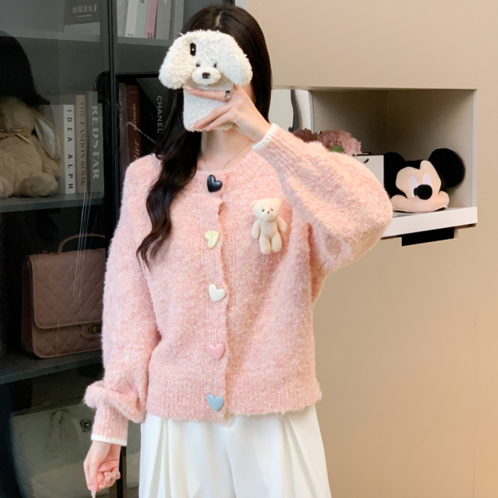 MY14471# 送小熊公仔 针织开衫毛衣女新款宽松软糯毛衣长袖外套女裝貨源服裝批發