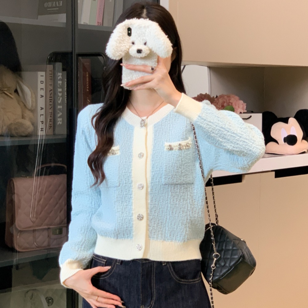 MY14469#  新款针织衫女亮钻小香风毛衣开衫外套气质女士上衣女裝貨源服裝批發