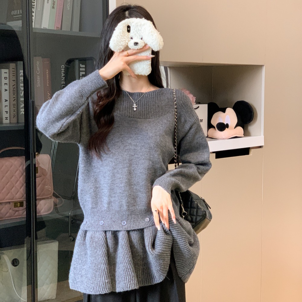 MY15304# 高级感套头针织毛衣可拆卸半身裙屁帘套装新款上衣女女裝貨源服裝批發