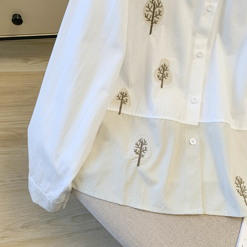 實拍 春新款文藝棉麻風重工刺繡寬松洋氣純棉長袖襯衫女上衣外套