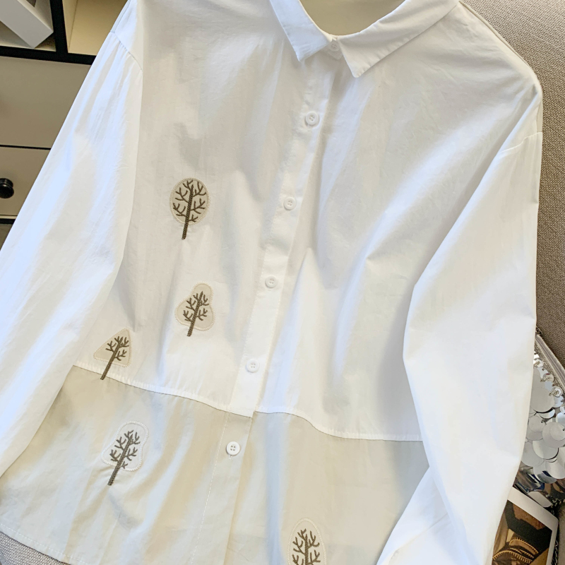 實拍 春新款文藝棉麻風重工刺繡寬松洋氣純棉長袖襯衫女上衣外套