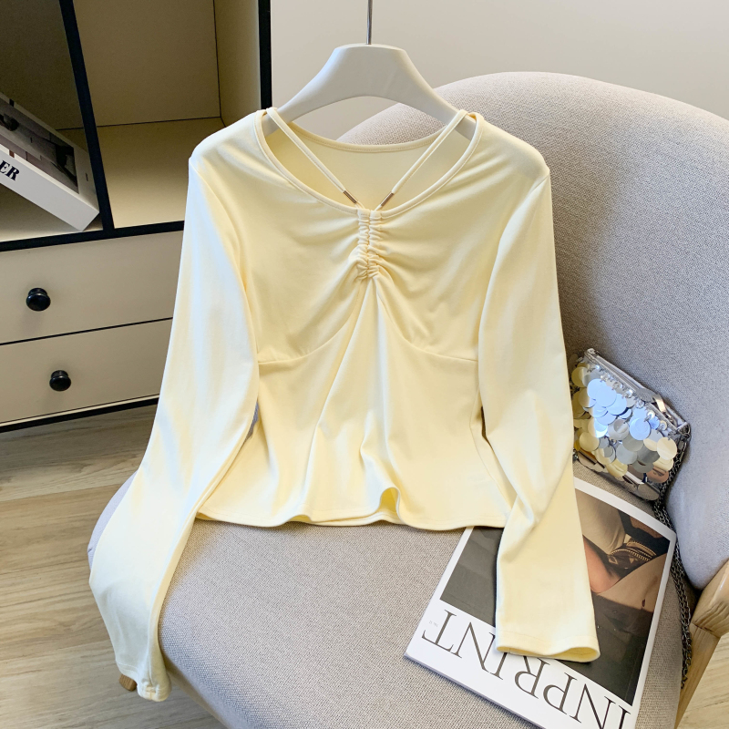 實拍 春季新款設計感小眾金屬配飾辣妹風長袖修身T恤女上衣