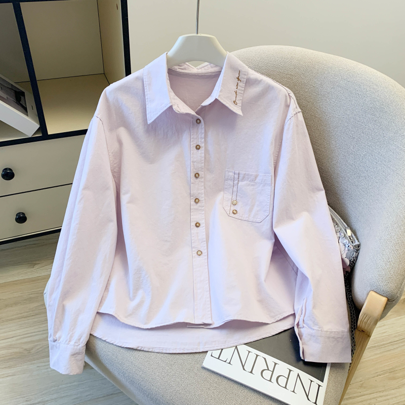 實拍 春季新款重工刺繡學院風洋氣休閑百搭純棉長袖襯衫女外套