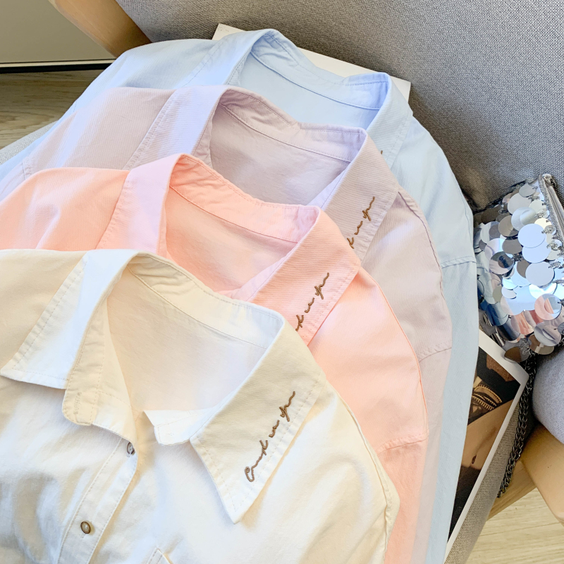 實拍 春季新款重工刺繡學院風洋氣休閑百搭純棉長袖襯衫女外套