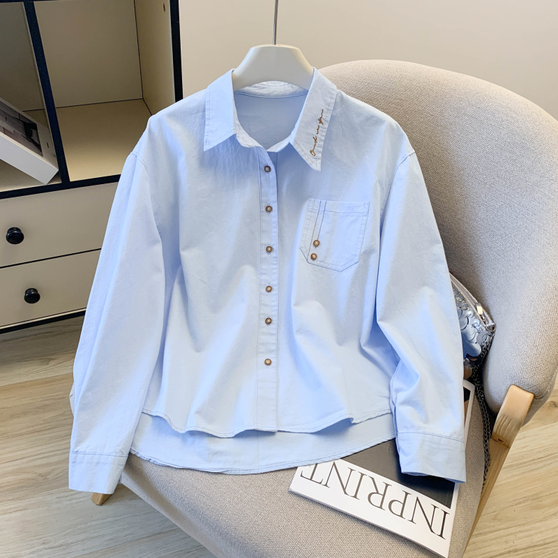 實拍 春季新款重工刺繡學院風洋氣休閑百搭純棉長袖襯衫女外套