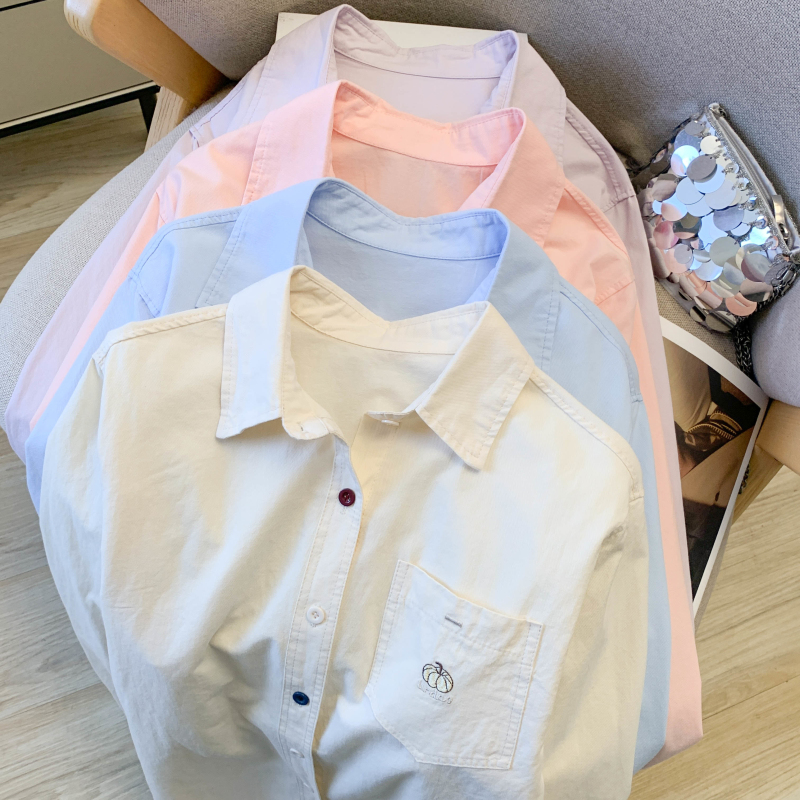 視頻 2026春季新款學院風多巴胺洋氣南瓜刺繡純棉長袖襯衫女外套