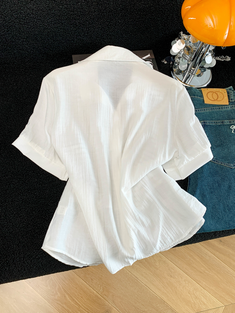 實拍 夏季新款薄款透氣寬松休閑百搭條紋拼接假兩件襯衫女上衣