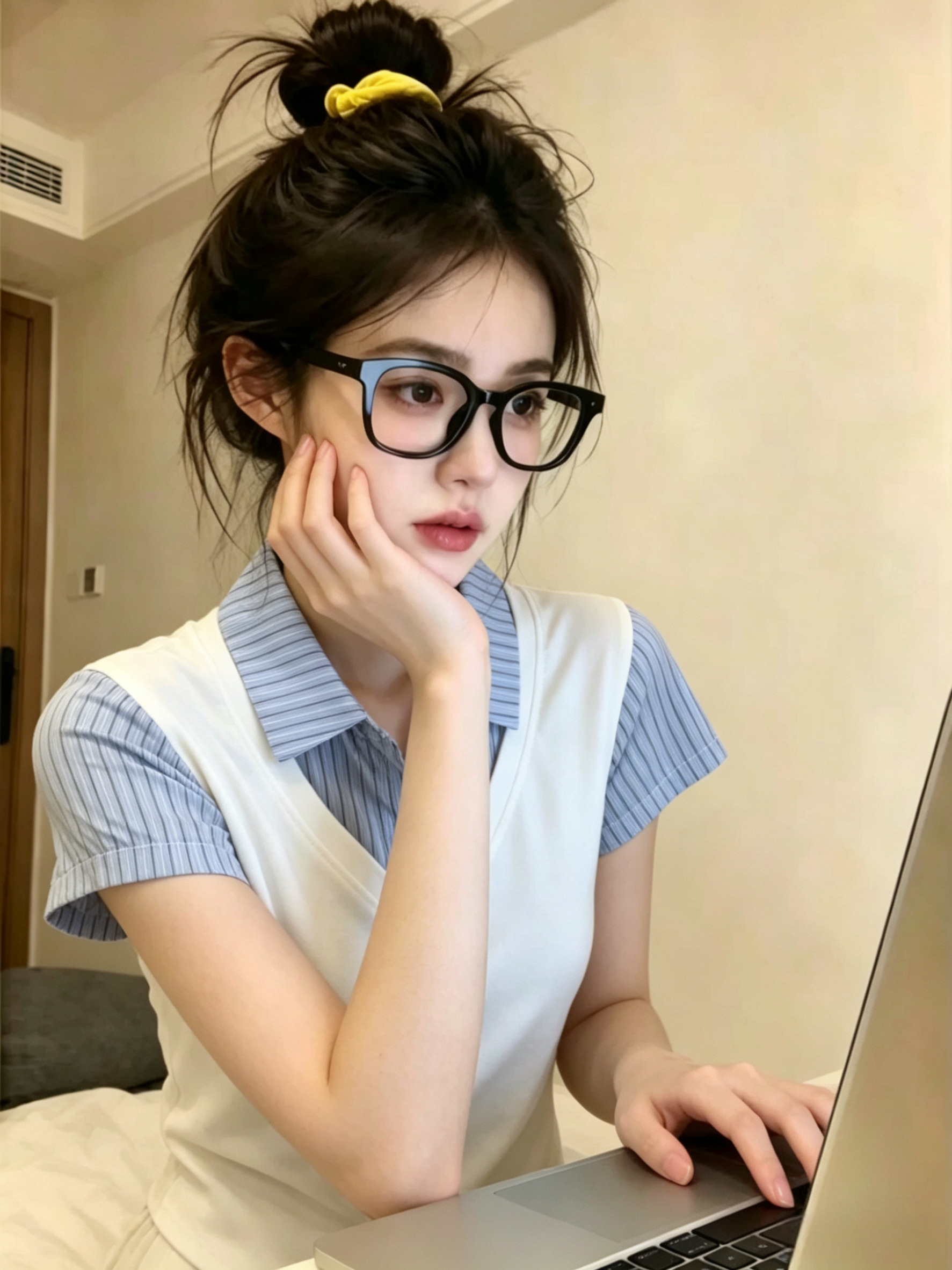 大貨 夏季新款韓版修身顯瘦假兩件條紋襯衫拼接短袖T恤女上衣