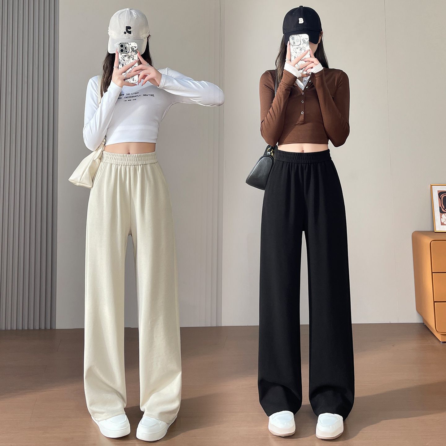 MY15332# 小个子休闲直筒裤新款高腰显瘦窄版阔腿裤女裝貨源服裝批發