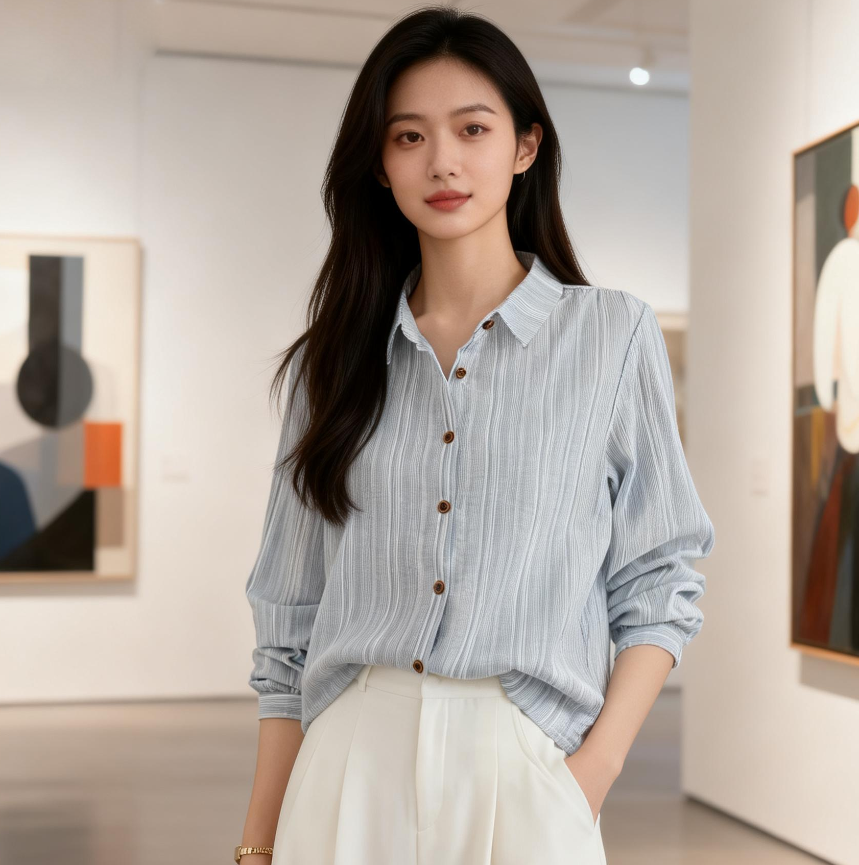 MY17084# 韩版新款条纹衬衫女宽松显瘦气质长袖上衣复古休闲百搭衬衣潮...