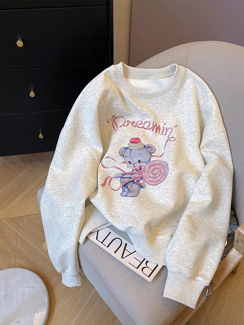 MY15254#  华棉复合-薄款/加绒 秋冬装加绒圆领卫衣女印花宝宝绒女...