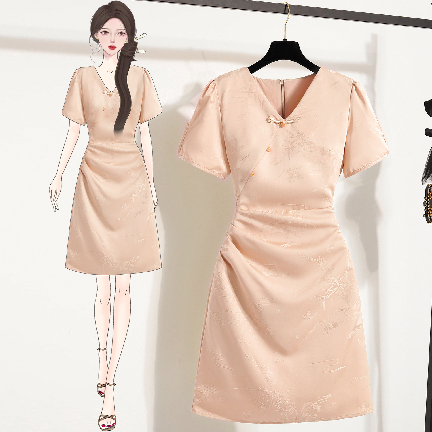 RY629# 实拍大码女新中式改良修身显瘦旗袍2026夏新款气质盘扣轻奢连衣裙