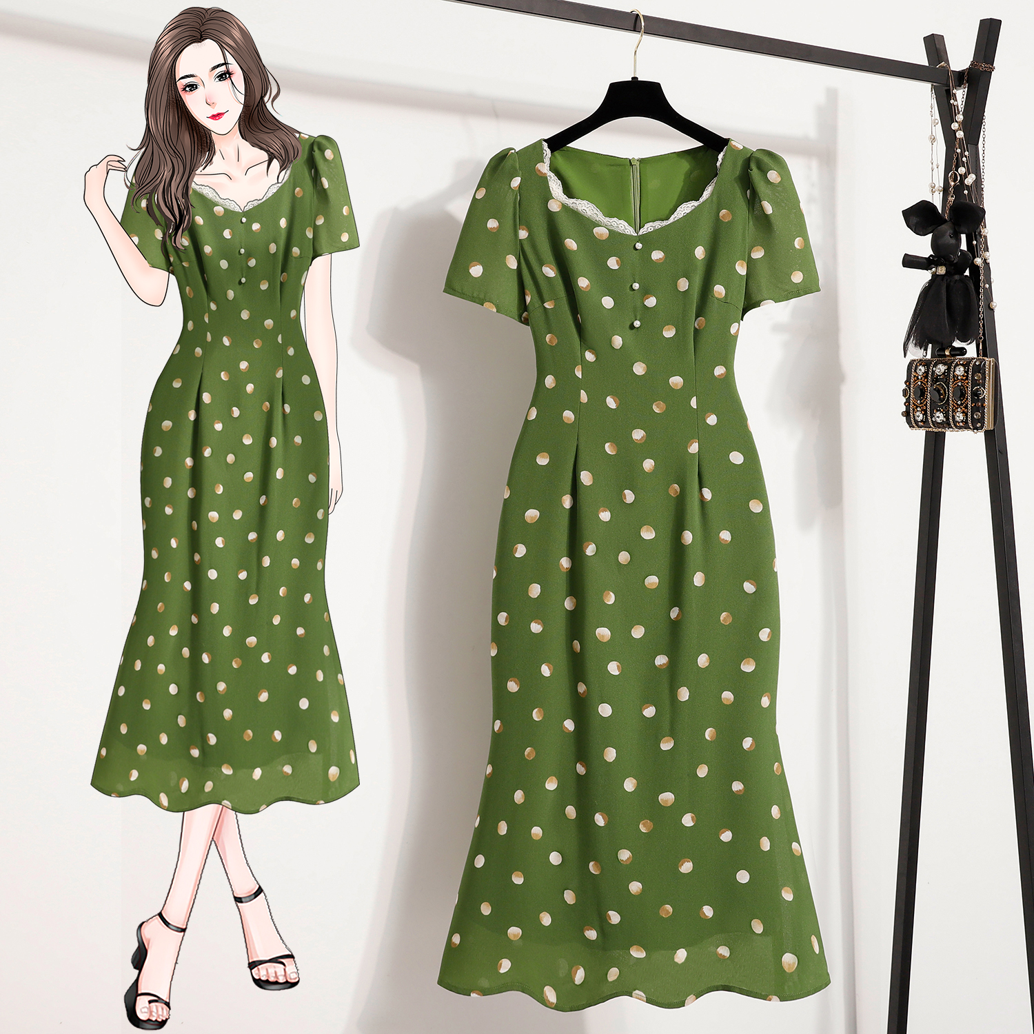 RY627# 实拍 大码女装2026夏季新款绿色印花显瘦遮肉碎花裙连衣裙