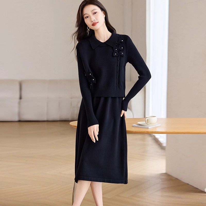 MY14936# 两件套羊毛连衣裙新款女秋冬高级感毛衣裙减龄漂亮洋气套装裙...