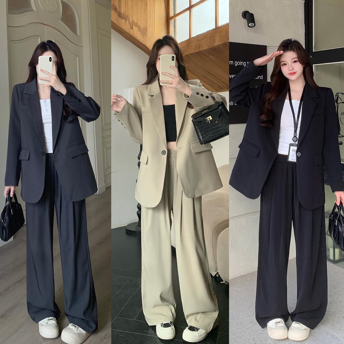 MY13186# 大码女装秋季新款英伦风西装外套休闲气质西装长裤女裝貨源服裝批發