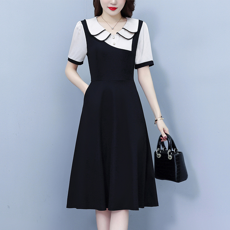 RY880# 大码女装夏季新款韩版中年妈气质显瘦超修身洋气简约拼接连衣裙