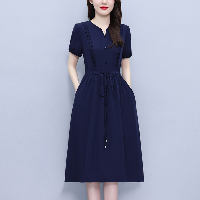 RY260# 连衣裙子女士夏季2026年新款今年流行爆款小个子收腰v领气质...