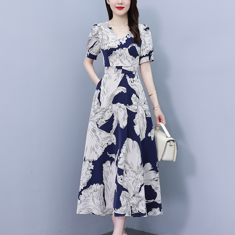 RY896# 真丝连衣裙女夏长款2026夏季新款缎面大码胖mm收腰显瘦过膝...