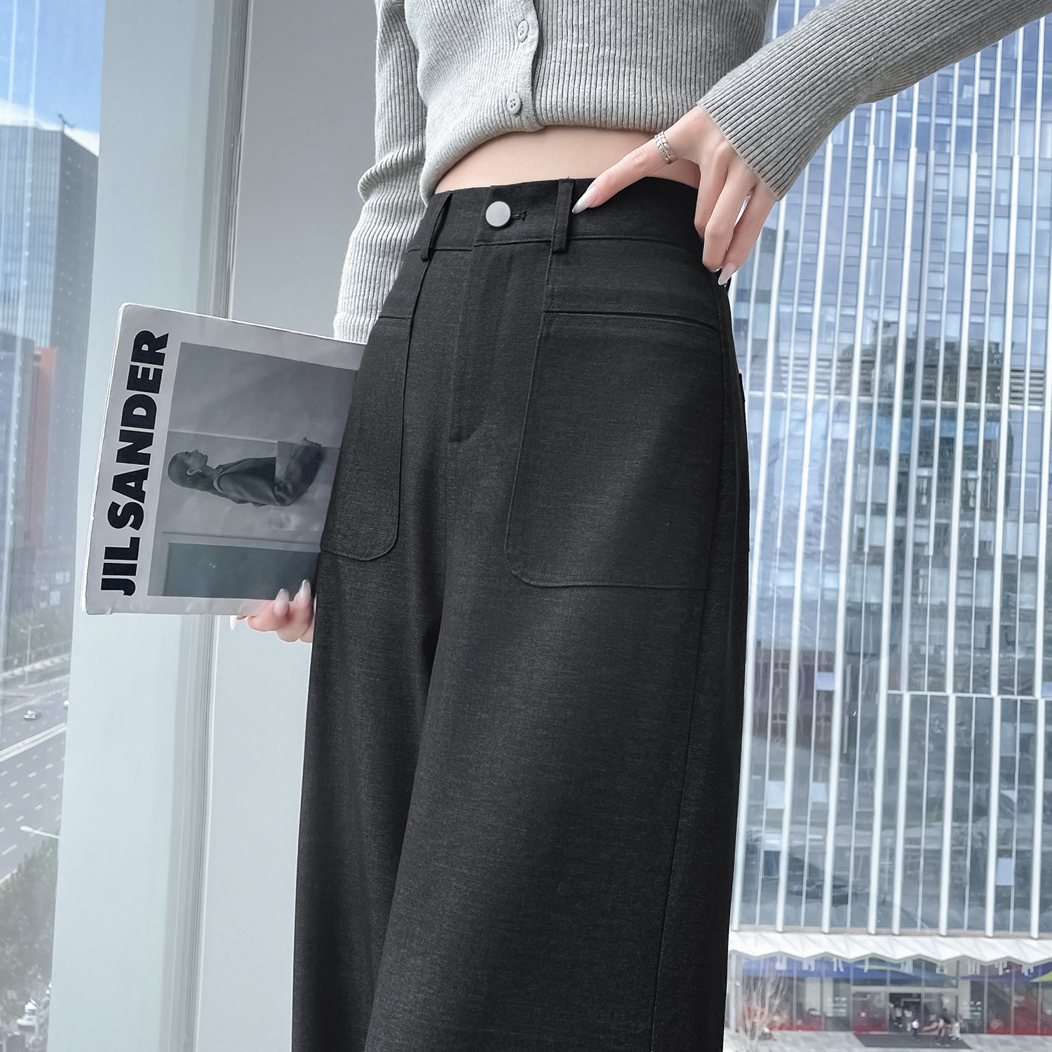 高級感褲子女秋冬季2025新款直筒糯米顯瘦毛呢加絨闊腿褲厚西裝褲
