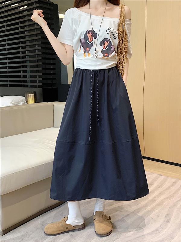實拍新款梨形身材溫柔風半身裙女夏季高腰白色裙子遮肚顯瘦A字裙