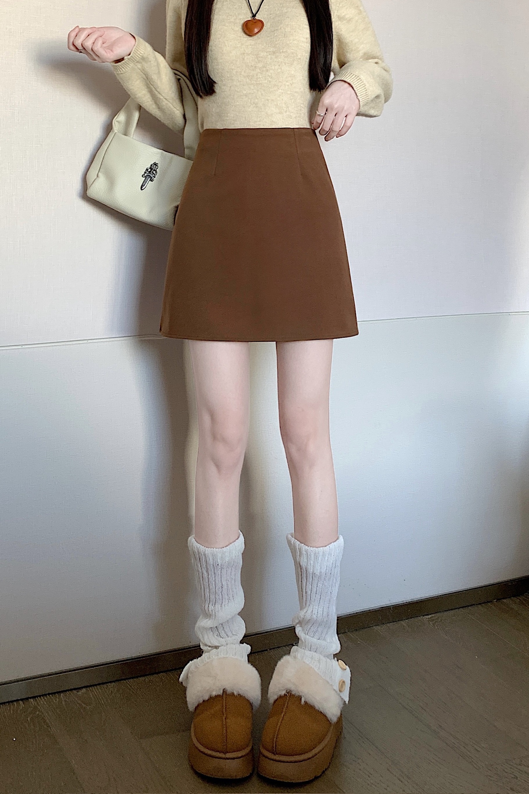 實拍秋冬季新款韓版加厚毛呢秋冬A字高腰學生百搭裙子