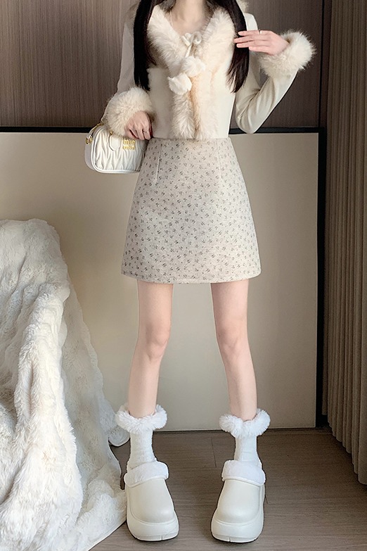 實拍秋冬季新款韓版加厚毛呢碎花秋冬A字高腰顯瘦百搭包臀裙子