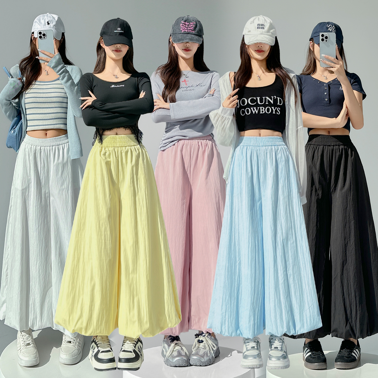 MY17498# 多色花苞裙裤女夏季新款高腰宽松显瘦垂感灯笼裤休闲阔腿裤女裝貨源服裝批發