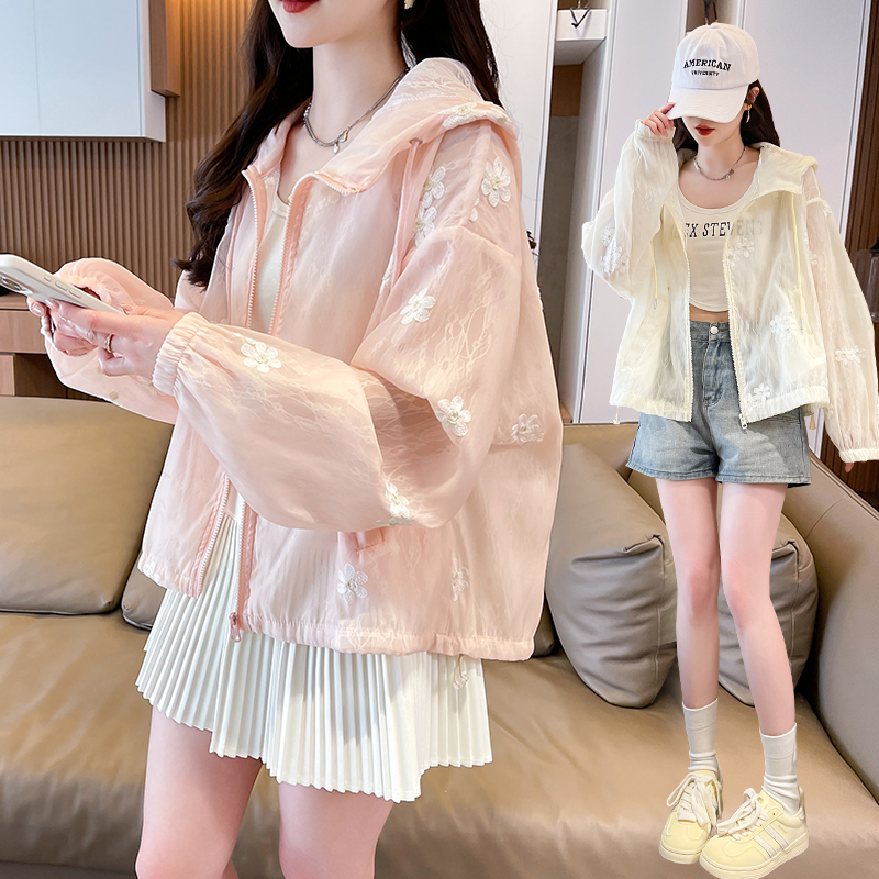 RY3012# 实拍2026夏季法式轻奢蕾丝连帽3D立体刺绣可爱别致优雅防...