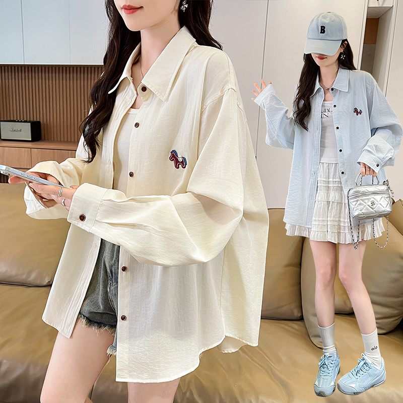 RY3013# 实拍2026夏季新款法式独特漂亮奶杏天兰衬衫外套女设计感小...