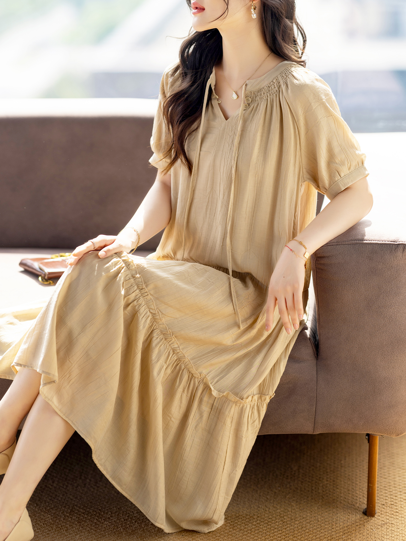 MY10447# 法式泡泡袖连衣裙女夏新款宽松独特连衣裙女裝貨源服裝批發