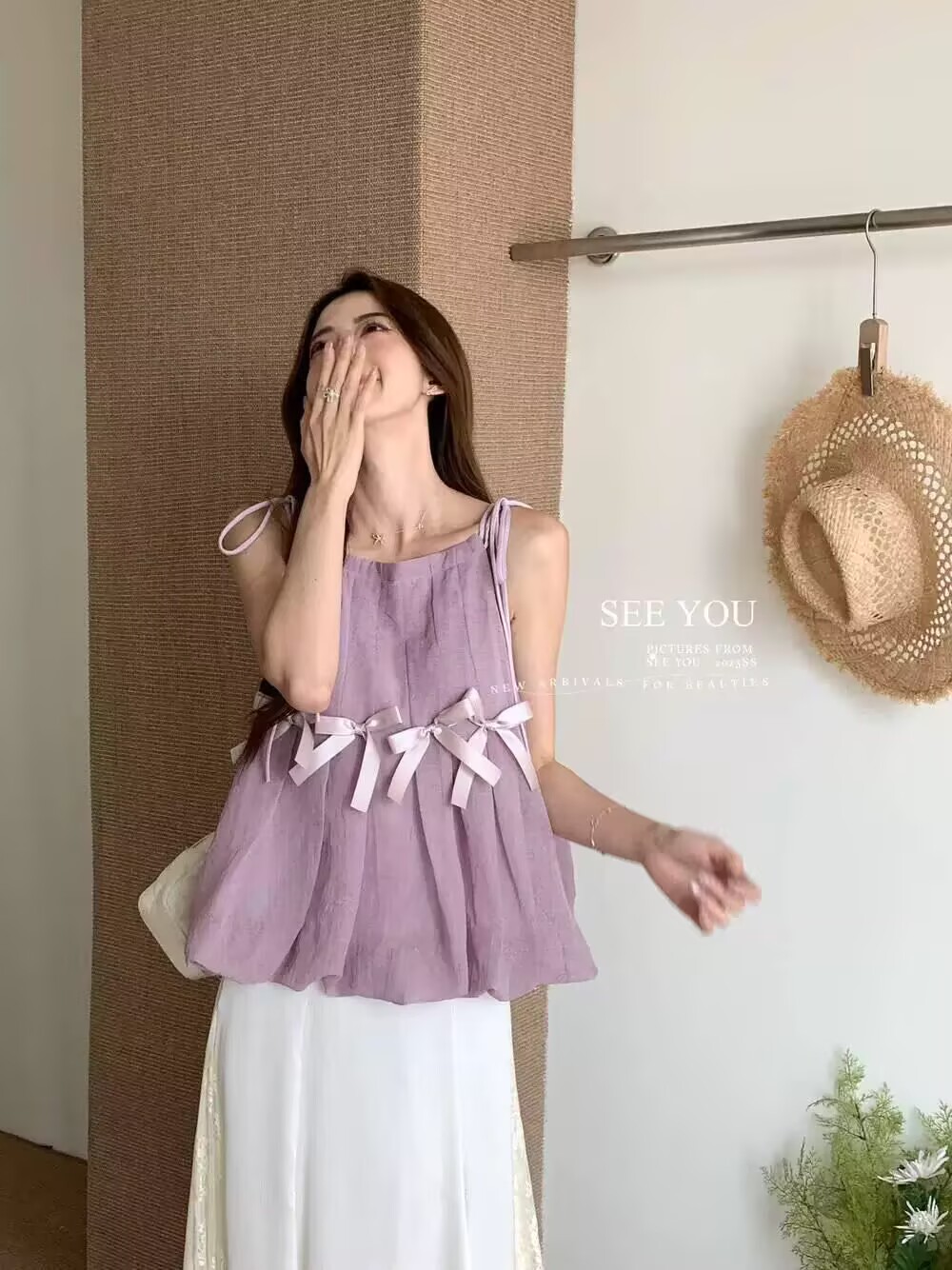 2026新款吊帶絕美漂亮小背心女士夏季外穿多巴胺無袖花苞上衣淡人