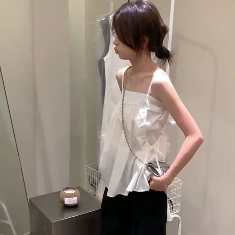 2026韓系側邊抽繩吊帶背心女夏天甜美風減齡洋氣小衫外穿氣質上衣