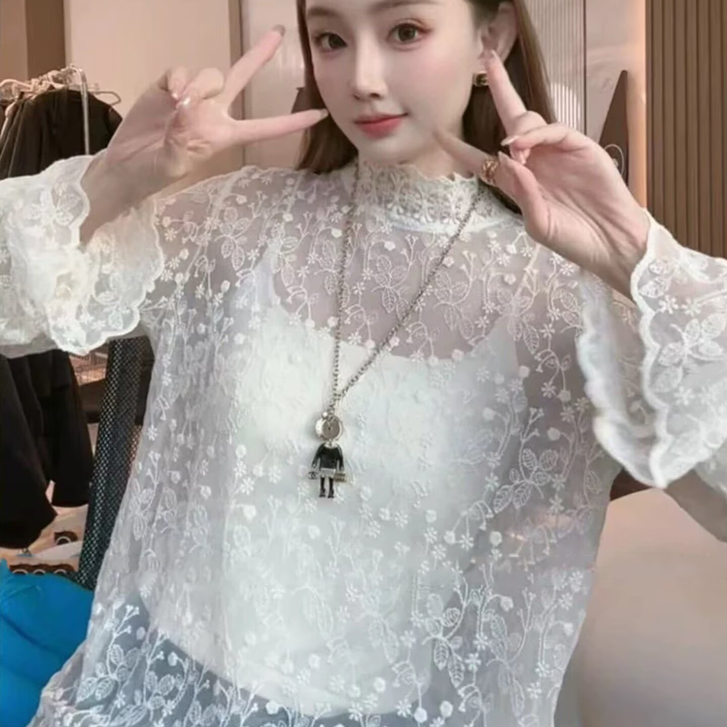 2026蕾絲打底衫女夏款半高領紗衣配毛衣內搭網紗上衣小衫保暖