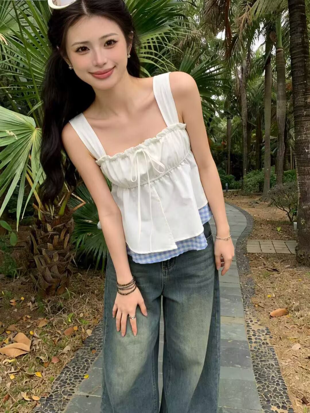 2026夏季芭蕾風荷葉邊收腰吊帶小衫純欲風溫柔休閑寬松無袖上衣