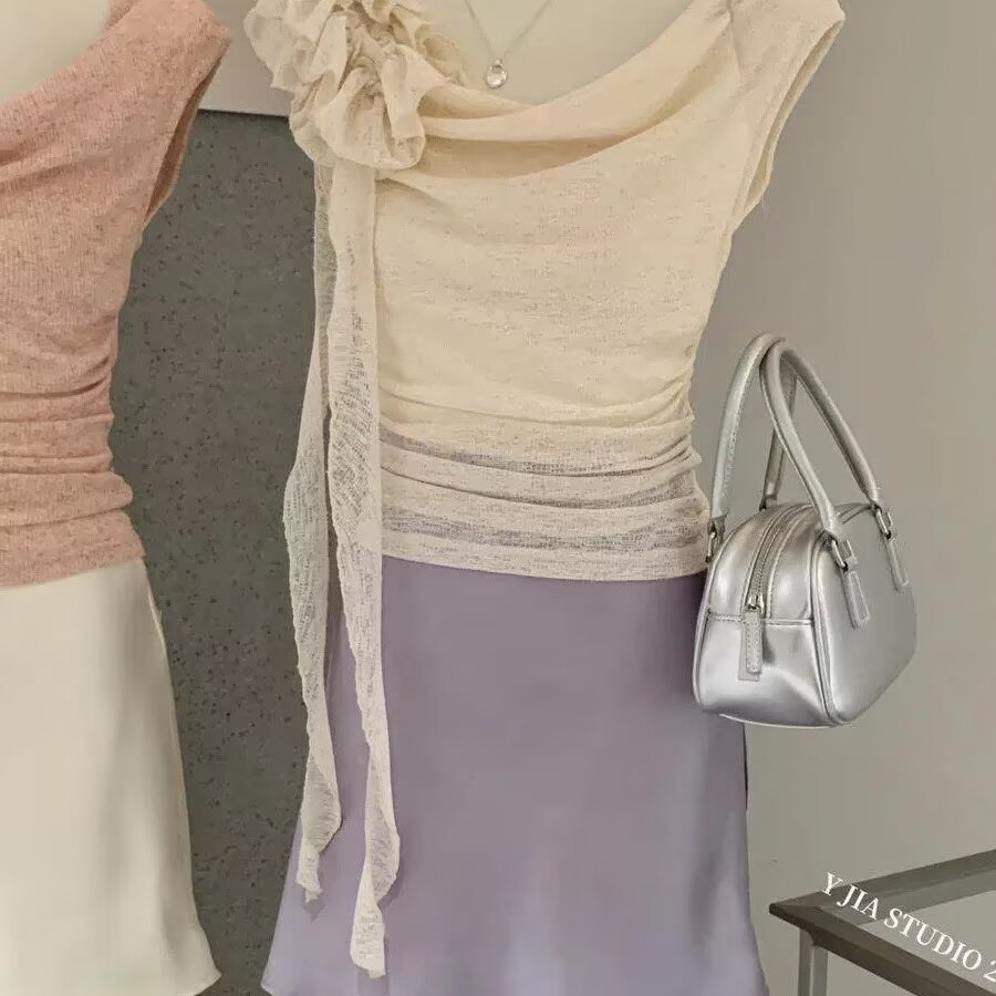 2026女裝新款蕩領設計感小眾荷葉邊無袖背心修身顯瘦百搭上衣