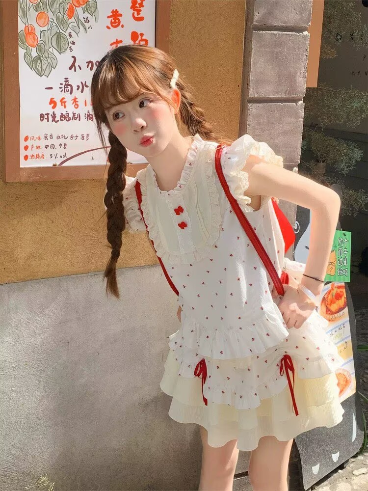 2026韓系甜美荷葉邊飛飛袖襯衫女夏季洋氣獨特別致可愛娃娃衫上衣