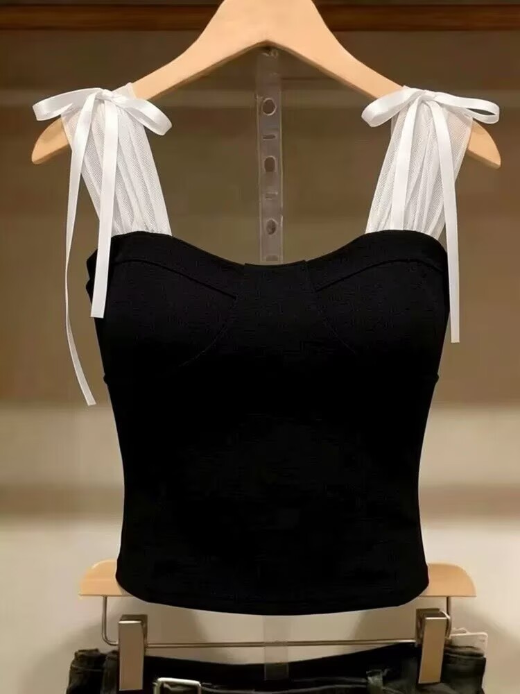 純欲性感網紗拼接吊帶背心女2026夏季新款修身內搭外穿帶胸墊上衣