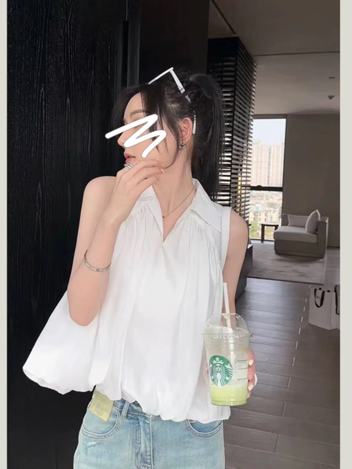 無袖V領背心襯衫女外穿夏2026大碼胖mm寬松遮肚子花苞上衣Polo衫