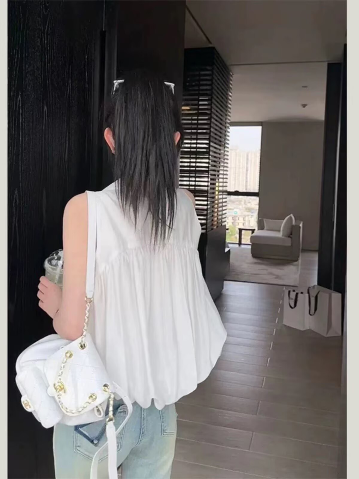 無袖V領背心襯衫女外穿夏2026大碼胖mm寬松遮肚子花苞上衣Polo衫