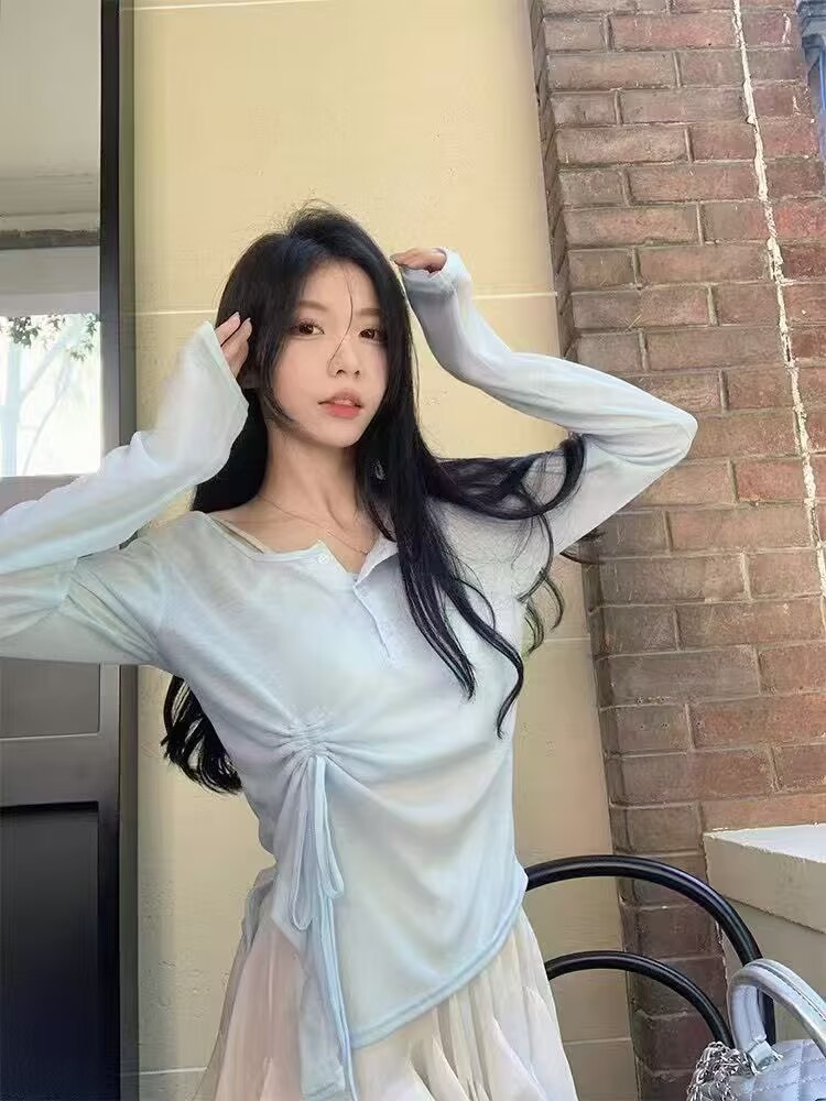 純欲辣妹圓領上衣女夏薄款防曬罩衫掛脖吊帶兩件套多巴胺獨特漂亮