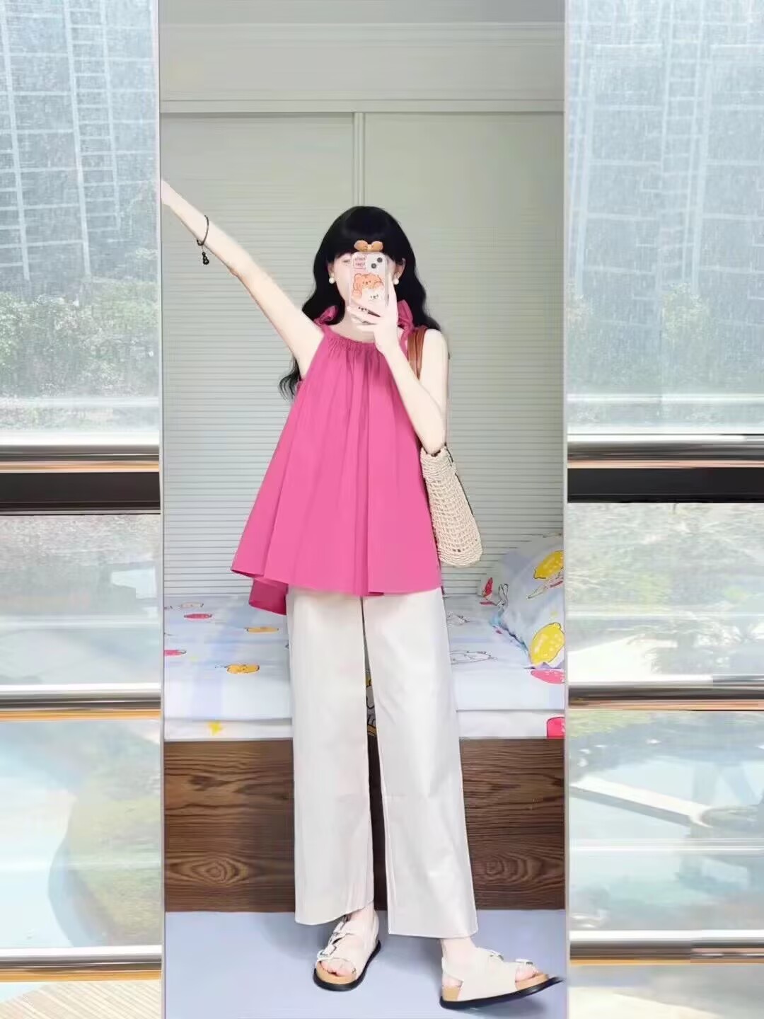 2026抽繩吊帶背心襯衫女夏季寬松外穿海邊度假雪紡娃娃衫無袖上衣