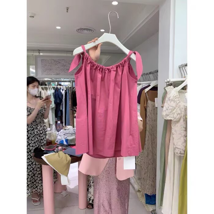 2026抽繩吊帶背心襯衫女夏季寬松外穿海邊度假雪紡娃娃衫無袖上衣